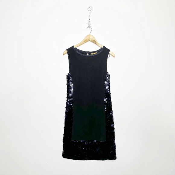 TORY BURCH Wool Sheath SEQUIN Dress Navy Blue black paneled womens s SMALL - Picture 1 of 8